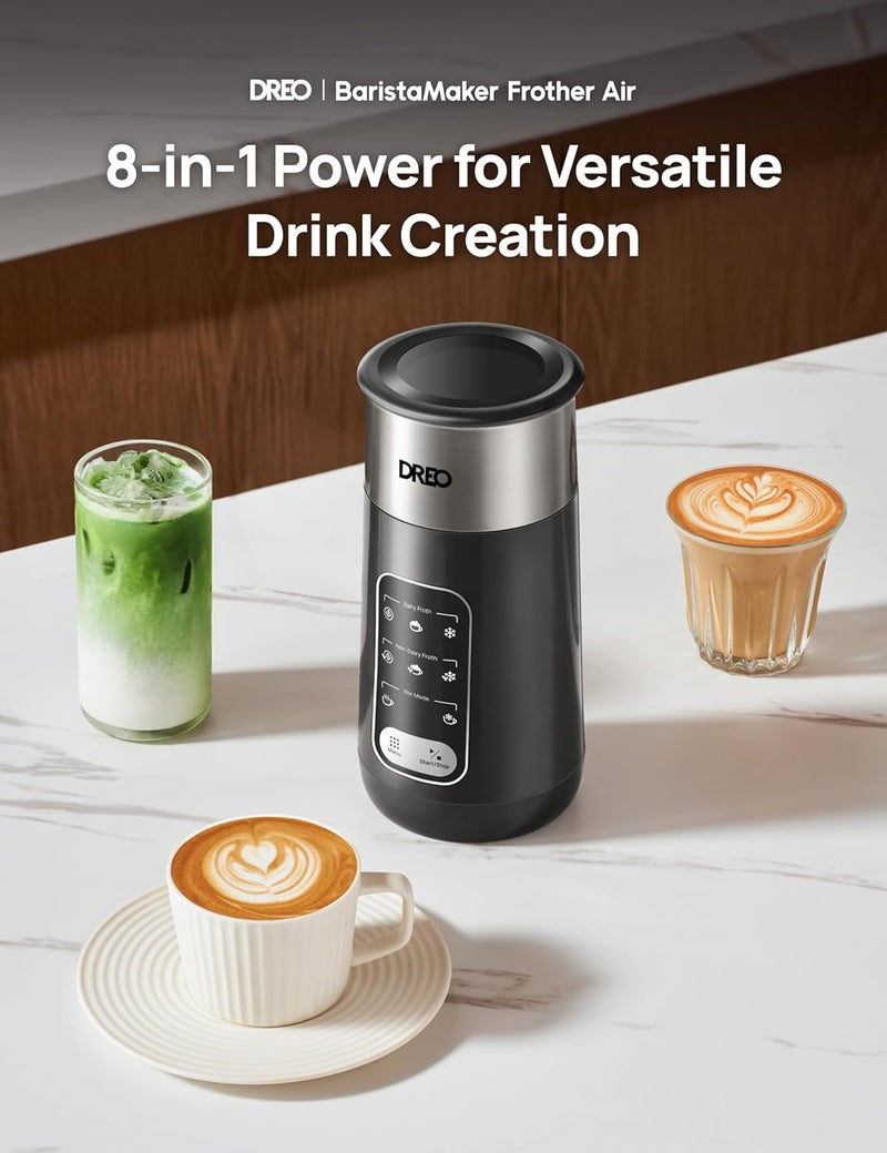 Dreo Milk Frother, 8-in-1 Electric Stainless Steel Frother for Latte Art Microfoam and Coffee, 9oz/270ml Warm and Cold Foam Automatic Frothers, LED, Easy to Clean - Image 2